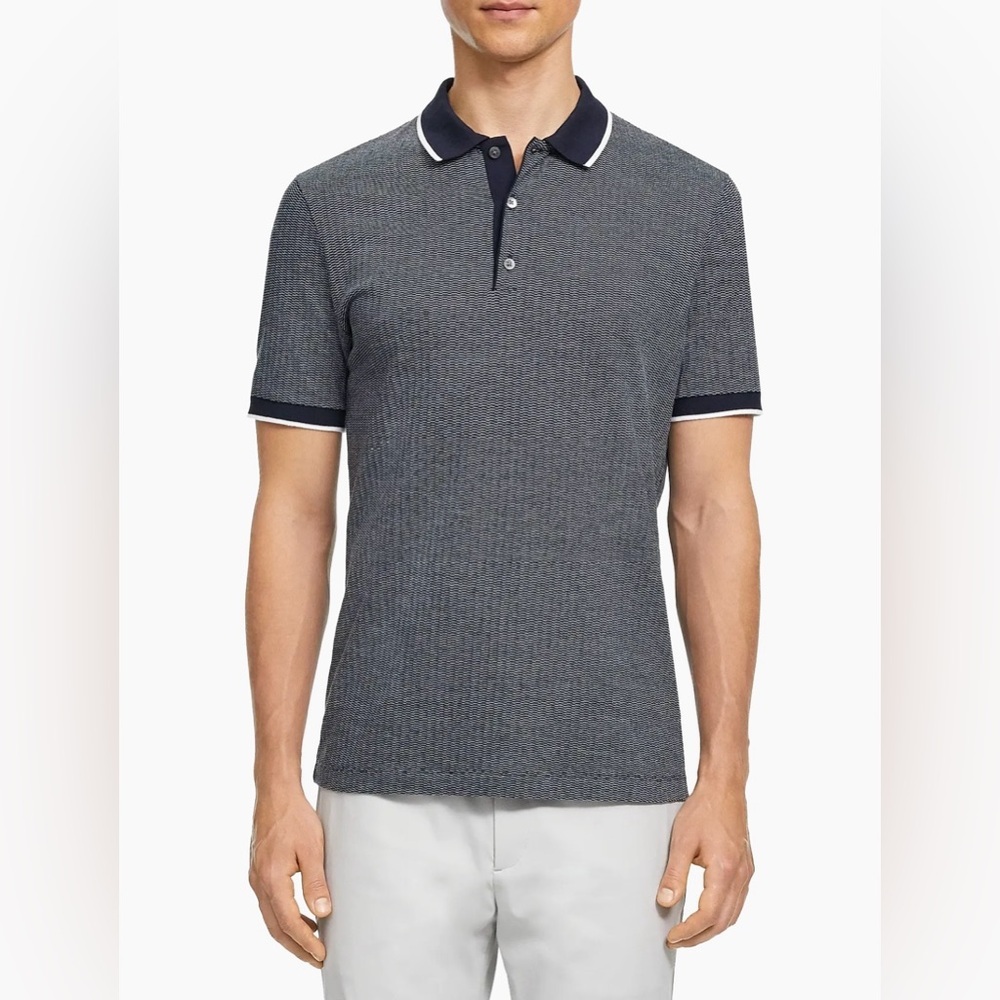 Theory Men’s Contrast Comfort-Fit Polo Shirt White/Navy Size L